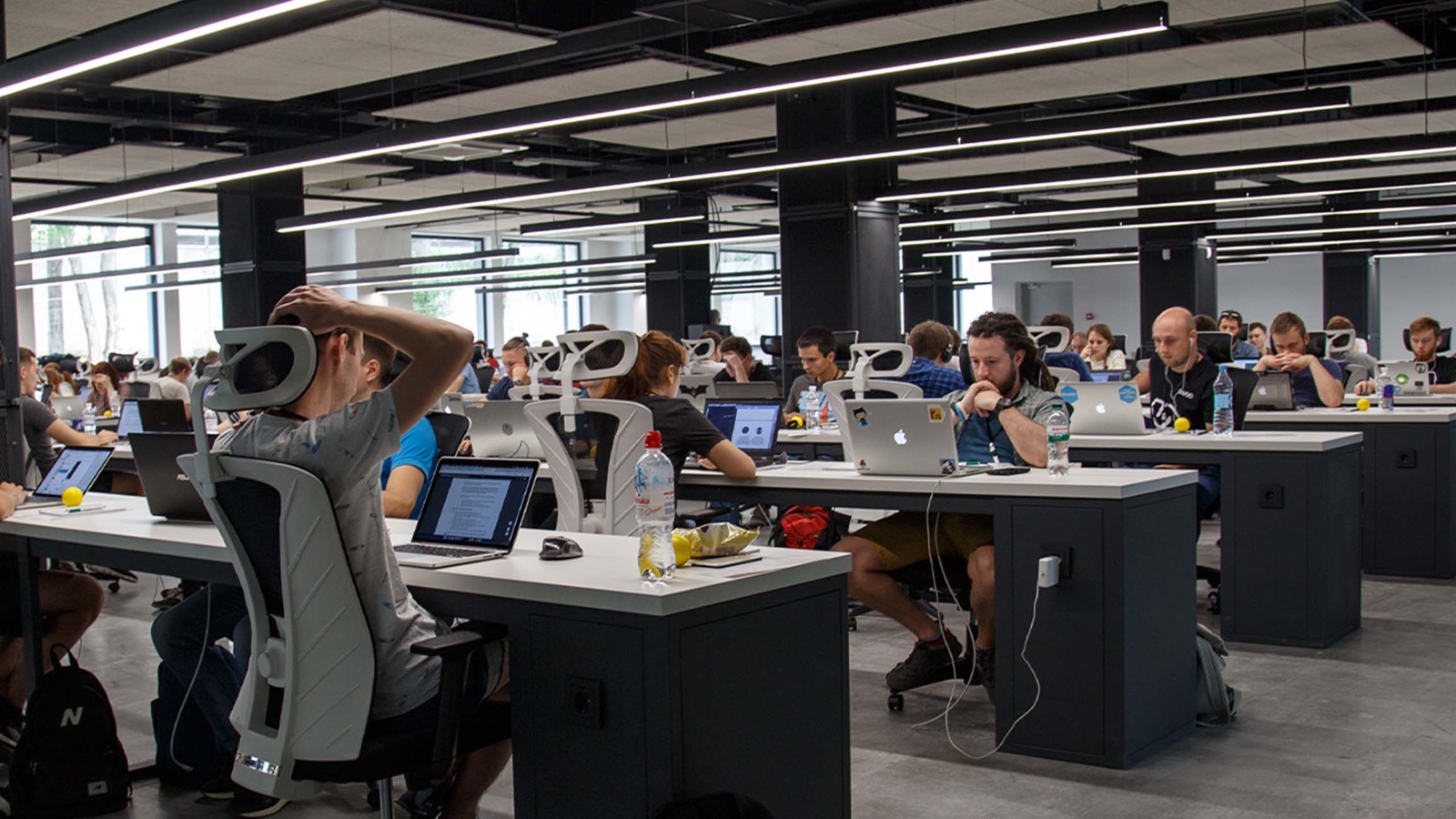 A crowded office layout that does not work