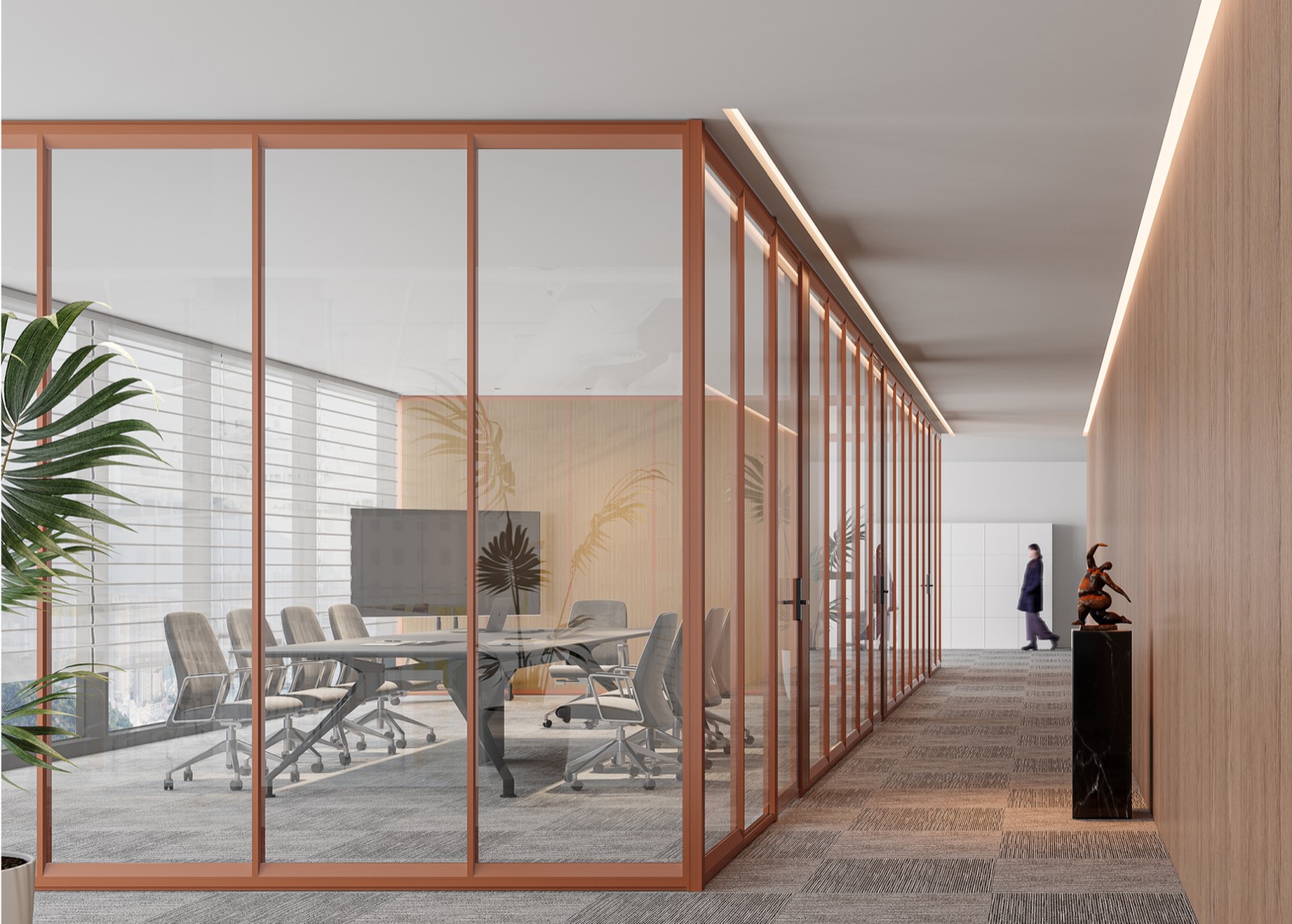 A premium glass-walled Arnold's conference space