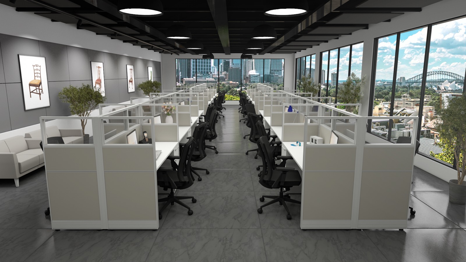 Sunline Select workstations with high privacy panels